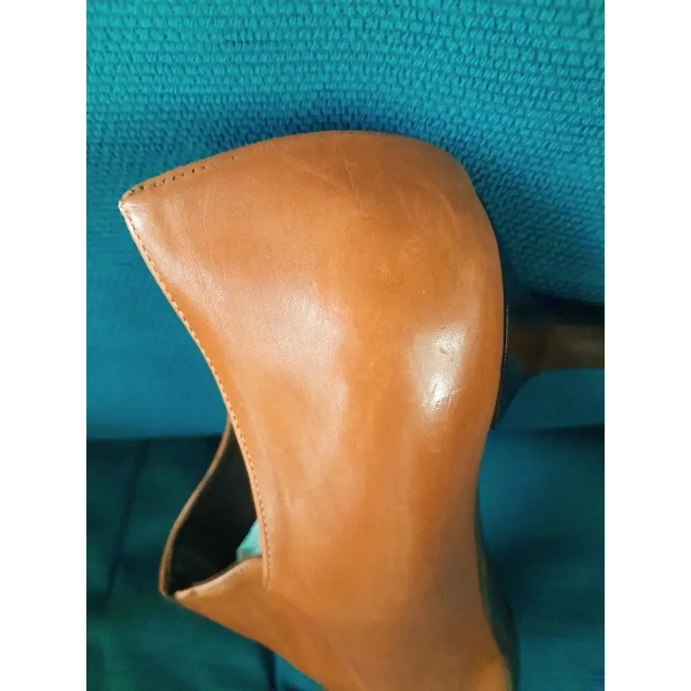 Jeannot Italy Leather Pointed Long Square Pumps Cognac Brown Sz 5 5.5 NWOB